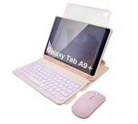 HLTOOP Keyboard Case for Samsung Galaxy Tab A9 Plus / A9+ 11 inch 2023, 360 Degree Rotating Cover with Backlit Detachable Keyboard, Bluetooth Mouse,Pink