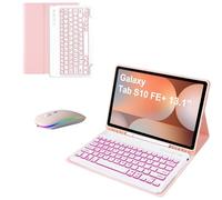 HLTOOP Keyboard Case for Samsung Galaxy Tab S10 FE Plus 13.1 Inch 2025 Model (SM-X620/X626), 7 Color Backlight Detachable Keyboard & Soft Back Cover, Tablet Mouse,Pink