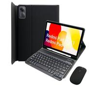 HLTOOP Keyboard Case for Xiaomi Redmi Pad SE 11 Inch 2023/Redmi Pad 2 2025, Slim PU Stand Cover with Magnetically Detachable Wireless Keyboard, Tablet Mouse,Black