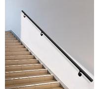HLTYGWX Wall Mount Black Hand Rail for Indoor Stairs Wrought Iron Galvanized Round Pipe Banister Railing Ideal for Indoor Outdoor Steps Stairs Porch 8ft/240cm Baluster Included