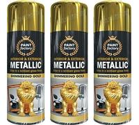 HLU 3 x Metallic Shimmering Gold Spray Paint Interior & Exterior Aerosol Can 400ml