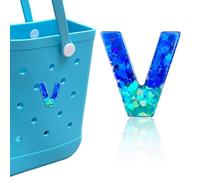 HLUWA Letter Charms for Bogg Bag, Alphabet Blue Green Sequin Lettering Accessories Charms for Bogg and Simply Southern Bag, Insert Decorative Letters Charm for Handbag Beach Tote Bag. (V)