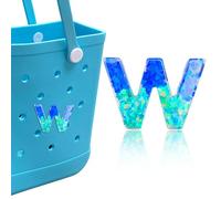 HLUWA Letter Charms for Bogg Bag, Alphabet Blue Green Sequin Lettering Accessories Charms for Bogg and Simply Southern Bag, Insert Decorative Letters Charm for Handbag Beach Tote Bag. (W)