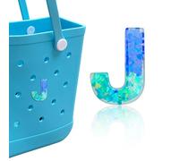 HLUWA Letter Charms for Bogg Bag, Alphabet Blue Green Sequin Lettering Accessories Charms for Bogg and Simply Southern Bag, Insert Decorative Letters Charm for Handbag Beach Tote Bag. (J)