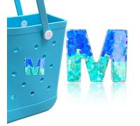 HLUWA Letter Charms for Bogg Bag, Alphabet Blue Green Sequin Lettering Accessories Charms for Bogg and Simply Southern Bag, Insert Decorative Letters Charm for Handbag Beach Tote Bag. (M)