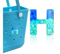 HLUWA Letter Charms for Bogg Bag, Alphabet Blue Green Sequin Lettering Accessories Charms for Bogg and Simply Southern Bag, Insert Decorative Letters Charm for Handbag Beach Tote Bag. (H)