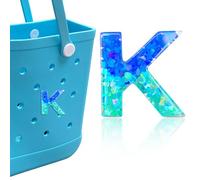 HLUWA Letter Charms for Bogg Bag, Alphabet Blue Green Sequin Lettering Accessories Charms for Bogg and Simply Southern Bag, Insert Decorative Letters Charm for Handbag Beach Tote Bag. (K)