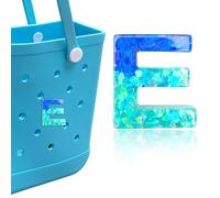 HLUWA Letter Charms for Bogg Bag, Alphabet Blue Green Sequin Lettering Accessories Charms for Bogg and Simply Southern Bag, Insert Decorative Letters Charm for Handbag Beach Tote Bag. (E)