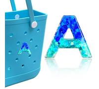 HLUWA Letter Charms for Bogg Bag, Alphabet Blue Green Sequin Lettering Accessories Charms for Bogg and Simply Southern Bag, Insert Decorative Letters Charm for Handbag Beach Tote Bag. (A)
