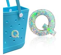 HLUWA Letter Charms for Bogg Bag, Alphabet Green Love Sequin Lettering Accessories Charms for Bogg and Simply Southern Bag, Insert Decorative Letters Charm for Handbag Beach Tote Bag. (Q)