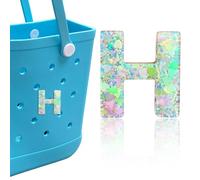 HLUWA Letter Charms for Bogg Bag, Alphabet Green Love Sequin Lettering Accessories Charms for Bogg and Simply Southern Bag, Insert Decorative Letters Charm for Handbag Beach Tote Bag. (H)