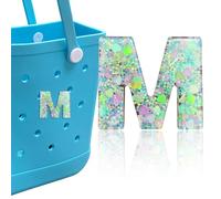 HLUWA Letter Charms for Bogg Bag, Alphabet Green Love Sequin Lettering Accessories Charms for Bogg and Simply Southern Bag, Insert Decorative Letters Charm for Handbag Beach Tote Bag. (M)