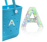 HLUWA Letter Charms for Bogg Bag, Alphabet Green Love Sequin Lettering Accessories Charms for Bogg and Simply Southern Bag, Insert Decorative Letters Charm for Handbag Beach Tote Bag. (A)