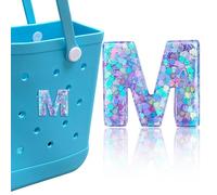 HLUWA Letter Charms for Bogg Bag, Alphabet Purple Love Sequin Lettering Accessories Charms for Bogg and Simply Southern Bag, Insert Decorative Letters Charm for Handbag Beach Tote Bag., resinous, No