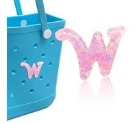 HLUWA Letter Charms for Bogg Bag, Italic Alphabet Pink Sequin Lettering Accessories Charms for Bogg and Simply Southern Bag, Insert Decorative Letters Charm for Handbag Beach Tote Bag. (W)