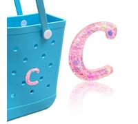 HLUWA Letter Charms for Bogg Bag, Italic Alphabet Pink Sequin Lettering Accessories Charms for Bogg and Simply Southern Bag, Insert Decorative Letters Charm for Handbag Beach Tote Bag. (C)