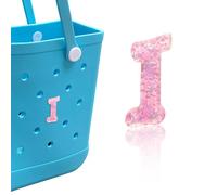HLUWA Letter Charms for Bogg Bag, Italic Alphabet Pink Sequin Lettering Accessories Charms for Bogg and Simply Southern Bag, Insert Decorative Letters Charm for Handbag Beach Tote Bag. (I)