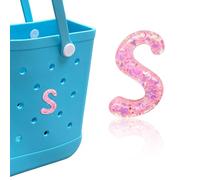HLUWA Letter Charms for Bogg Bag, Italic Alphabet Pink Sequin Lettering Accessories Charms for Bogg and Simply Southern Bag, Insert Decorative Letters Charm for Handbag Beach Tote Bag. (S)