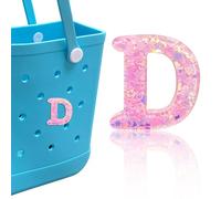 HLUWA Letter Charms for Bogg Bag, Italic Alphabet Pink Sequin Lettering Accessories Charms for Bogg and Simply Southern Bag, Insert Decorative Letters Charm for Handbag Beach Tote Bag. (D)