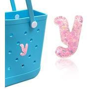 HLUWA Letter Charms for Bogg Bag, Italic Alphabet Pink Sequin Lettering Accessories Charms for Bogg and Simply Southern Bag, Insert Decorative Letters Charm for Handbag Beach Tote Bag. (Y)