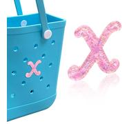 HLUWA Letter Charms for Bogg Bag, Italic Alphabet Pink Sequin Lettering Accessories Charms for Bogg and Simply Southern Bag, Insert Decorative Letters Charm for Handbag Beach Tote Bag. (X)