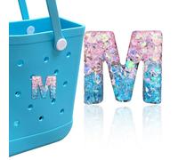 HLUWA Letter Charms for Bogg Bag, Pink & Blue Relief Sequin Alphabet Lettering Accessories Charms for Bogg and Simply Southern Bag, Insert Decorative Letters Charm for Handbag Beach Tote Bag. (M)
