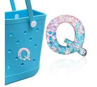 HLUWA Letter Charms for Bogg Bag, Pink & Blue Relief Sequin Alphabet Lettering Accessories Charms for Bogg and Simply Southern Bag, Insert Decorative Letters Charm for Handbag Beach Tote Bag. (Q)