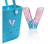 HLUWA Letter Charms for Bogg Bag, Pink & Blue Relief Sequin Alphabet Lettering Accessories Charms for Bogg and Simply Southern Bag, Insert Decorative Letters Charm for Handbag Beach Tote Bag. (V)