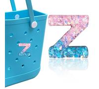 HLUWA Letter Charms for Bogg Bag, Pink & Blue Relief Sequin Alphabet Lettering Accessories Charms for Bogg and Simply Southern Bag, Insert Decorative Letters Charm for Handbag Beach Tote Bag. (Z)