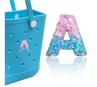 HLUWA Letter Charms for Bogg Bag, Pink & Blue Relief Sequin Alphabet Lettering Accessories Charms for Bogg and Simply Southern Bag, Insert Decorative Letters Charm for Handbag Beach Tote Bag. (A)