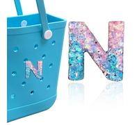 HLUWA Letter Charms for Bogg Bag, Pink & Blue Relief Sequin Alphabet Lettering Accessories Charms for Bogg and Simply Southern Bag, Insert Decorative Letters Charm for Handbag Beach Tote Bag. (N)