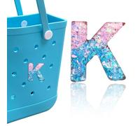 HLUWA Letter Charms for Bogg Bag, Pink & Blue Relief Sequin Alphabet Lettering Accessories Charms for Bogg and Simply Southern Bag, Insert Decorative Letters Charm for Handbag Beach Tote Bag. (K)