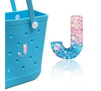 HLUWA Letter Charms for Bogg Bag, Pink & Blue Relief Sequin Alphabet Lettering Accessories Charms for Bogg and Simply Southern Bag, Insert Decorative Letters Charm for Handbag Beach Tote Bag. (J)