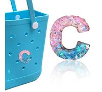 HLUWA Letter Charms for Bogg Bag, Pink & Blue Relief Sequin Alphabet Lettering Accessories Charms for Bogg and Simply Southern Bag, Insert Decorative Letters Charm for Handbag Beach Tote Bag. (C)