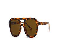 HLVDLSNI Classic retro sunglasses for women with leopard print double bridge retro oversized sunglasses for women UV400(Leopard Tea)