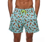 HLVEXH Mens Hawaiian Beach Shorts Swim Trunks Quick Dry Bathing Suits with Mesh Lining Green Pink Flamingo 2XL