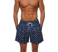 HLVEXH Men's Swimwear Shorts Beach Vacation Lightweight Swimming Shorts Navy Blue Shark Fish XL
