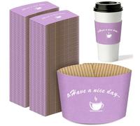 HLWDFLZ 200 Pack Kraft Coffee Cup Sleeves Disposable - Coffee Sleeves, Disposable Corrugated Cup Sleeves Holder for Protective Hot and Cold Insulation, Fits 10 oz-20 oz Paper Cups, Purple