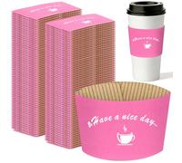 HLWDFLZ 200 Pack Kraft Coffee Cup Sleeves Disposable - Coffee Sleeves, Disposable Corrugated Cup Sleeves Holder for Protective Hot and Cold Insulation, Fits 10 oz-20 oz Paper Cups, Hot Pink