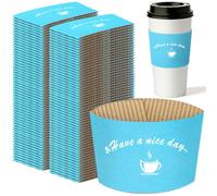 HLWDFLZ 200 Pack Kraft Coffee Cup Sleeves Disposable - Coffee Sleeves, Disposable Corrugated Cup Sleeves Holder for Protective Hot and Cold Insulation, Fits 10 oz-20 oz Paper Cups, Blue