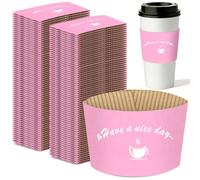 HLWDFLZ 200 Pack Kraft Coffee Cup Sleeves Disposable - Coffee Sleeves, Disposable Corrugated Cup Sleeves Holder for Protective Hot and Cold Insulation, Fits 10 oz-20 oz Paper Cups, Pink