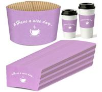 HLWDFLZ 50 Pack Kraft Coffee Cup Sleeves Disposable - Coffee Sleeves, Disposable Corrugated Cup Sleeves Holder for Protective Hot and Cold Insulation, Fits 10 oz-20 oz Paper Cups, Purple