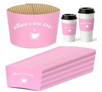 HLWDFLZ 50 Pack Kraft Coffee Cup Sleeves Disposable - Coffee Sleeves, Disposable Corrugated Cup Sleeves Holder for Protective Hot and Cold Insulation, Fits 10 oz-20 oz Paper Cups, Pink