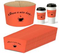 HLWDFLZ 50 Pack Kraft Coffee Cup Sleeves Disposable - Coffee Sleeves, Disposable Corrugated Cup Sleeves Holder for Protective Hot and Cold Insulation, Fits 10 oz-20 oz Paper Cups, Orange