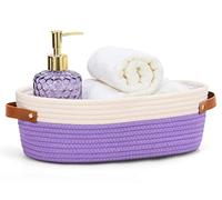 HLWDFLZ Bathroom Countertop Organizer Basket, Cotton Rope Woven Storage Basket Toilet Paper Decorative Basket for Bathroom, Bedroom, Living Room, Entryway 13"x6.3"x4.3" (Off White/Purple)