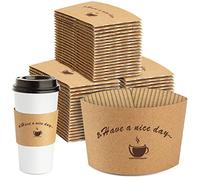 HLWDFLZ Kraft Paper Coffee Cup Sleeves 100 packs - Coffee Sleeves, Disposable Corrugated Cup Sleeves Holder for Protective Hot and Cold Insulation, Fits 10, 12, 16, 20 oz Paper Cups (Cup Not Included)