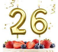 HLWGFJDY 26th Birthday Candles Gold Number 26 Cake Topper Happy Birthday Cake Decorations for 26th Birthday Party, Gold Candles for Birthday Anniversary Celebration Party Supplies（Large Size）