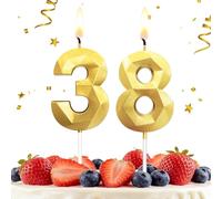 HLWGFJDY 38th Birthday Candles Gold Number 38 Cake Topper Happy Birthday Cake Decorations 3D Designed for 38th Birthday Party, Gold Candles for Birthday Anniversary Celebration Party Supplies
