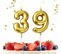 HLWGFJDY 39th Birthday Candles Gold Number 39 Cake Topper Happy Birthday Cake Decorations for 39th Birthday Party, Gold Candles for Birthday Anniversary Celebration Party Supplies
