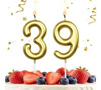 HLWGFJDY 39th Birthday Candles Gold Number 39 Cake Topper Happy Birthday Cake Decorations for 39th Birthday Party, Gold Candles for Birthday Anniversary Celebration Party Supplies（Large Size）